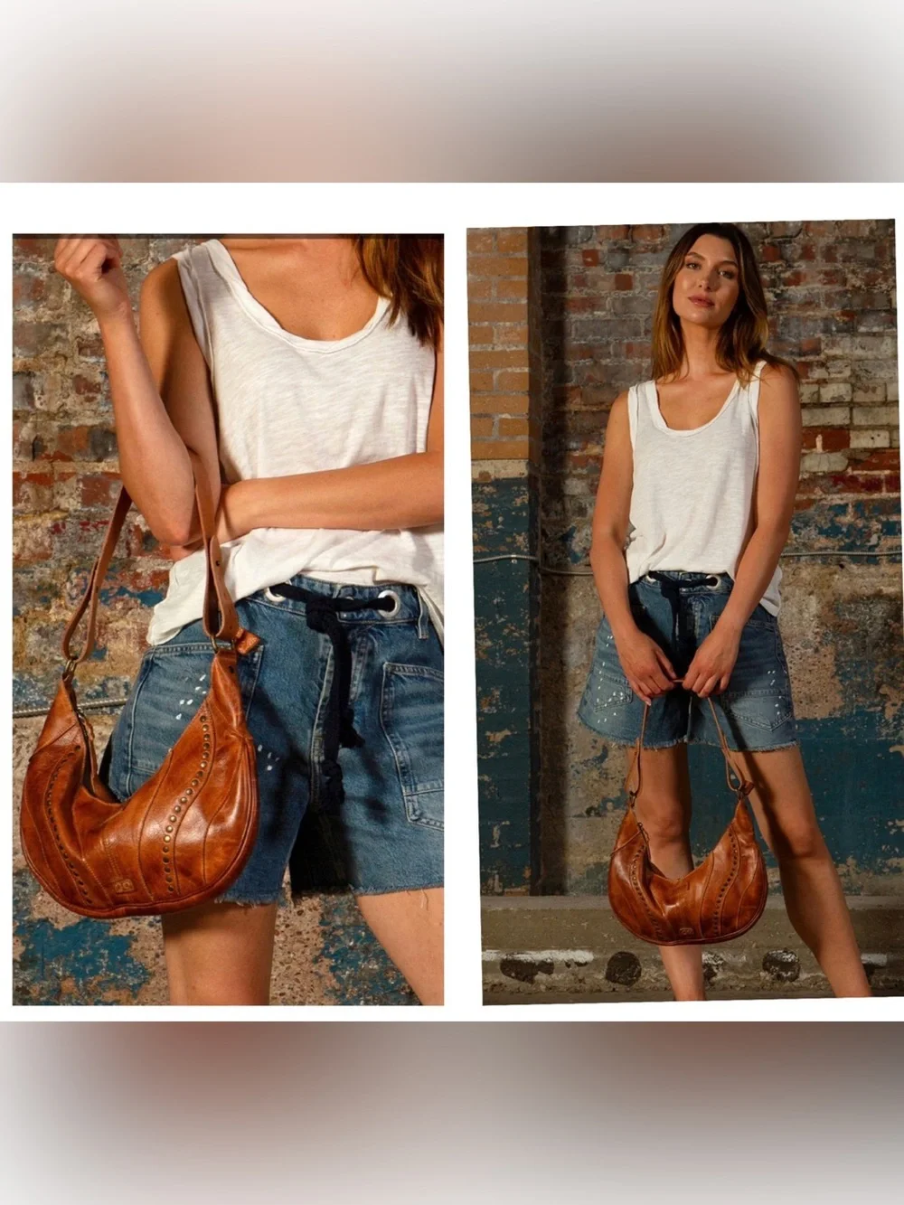 NWOT Bed Stu Leather Studded Megara Shoulder Bag Hobo Tan DD MSRP $279